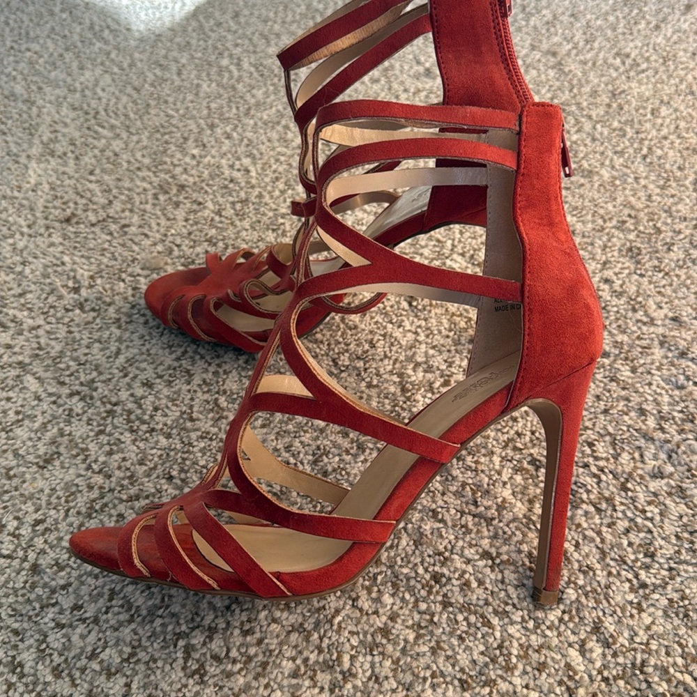 Orange Lace up style Heels - Size 8